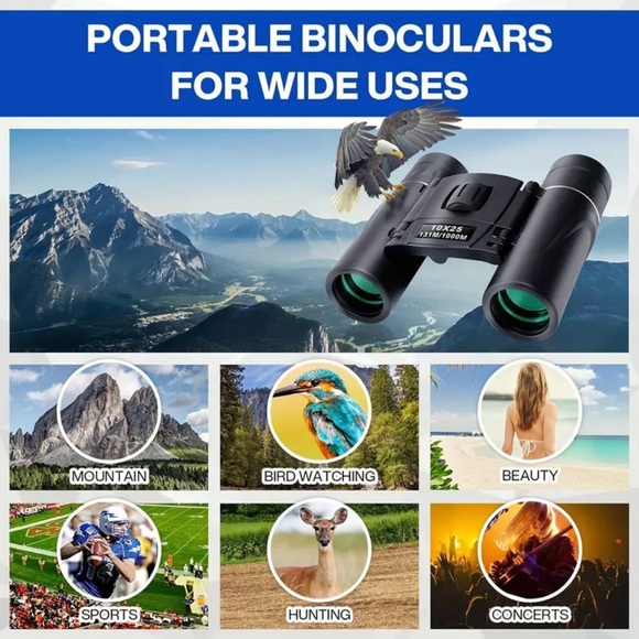 High Powered Mini Pocket Binoculars 10x25 Compact Portable 10x Magnification - Picture 9 of 10